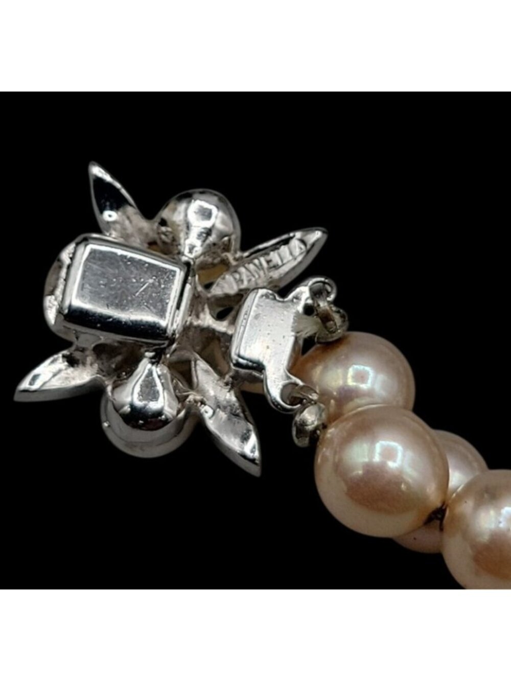 Vintage Panetta Double Strand Champagne Faux Pearl Bracelet Rhinestone Clasp - Picture 11 of 16